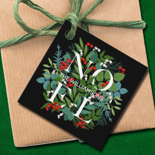 NOEL Berries Greenery Holiday Black Favour Tags