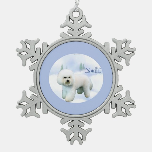 Noel Bichon Frise Snowflake Pewter Christmas Ornament (Front)