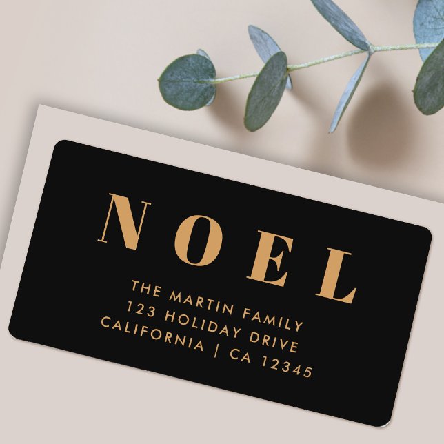 Noel Black and Gold | Christmas Return Address Label (Luxe gold and black Noel return address labels by Guava for your modern holiday mail)