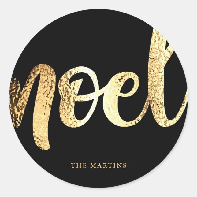 Noel Black and Gold Script Christmas Sticker (Front)