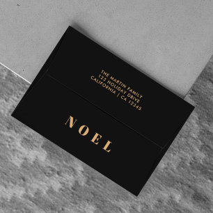 Noel Black and Gold   Trendy Stylish Christmas Envelope