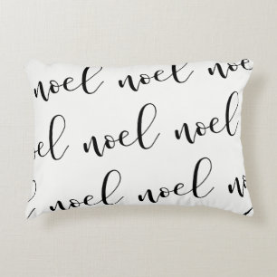 Noel   Black and White Christmas Script Decorative Cushion