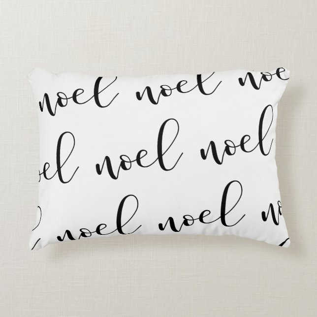 Noel | Black and White Christmas Script Decorative Cushion (Front)