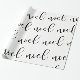 Noel Black and White Christmas Script Wrapping Paper