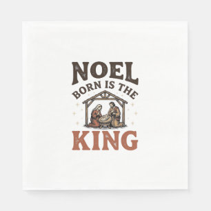 Noel Born Is the King Vintage Nativity Christmas Napkin