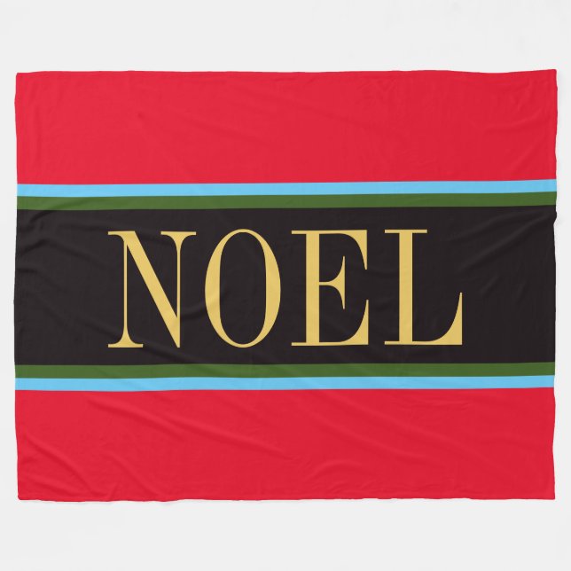 NOEL Bright Red Black Green Christmas Stripes Fleece Blanket (Front (Horizontal))