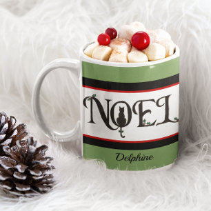 Noel Cat Silhouette Personalised Christmas Coffee Mug