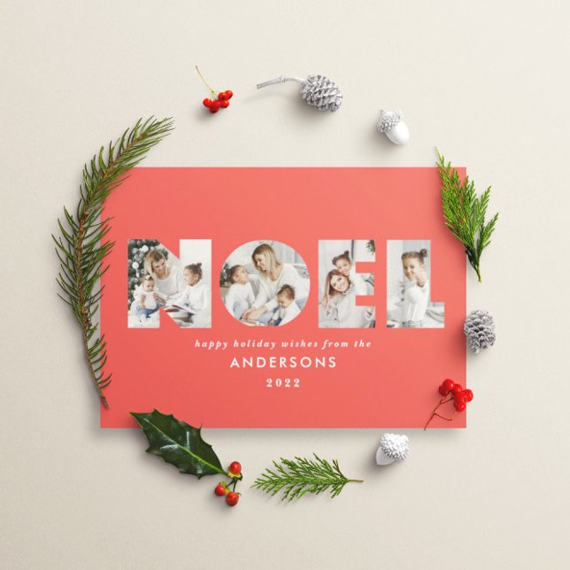 Noel Christmas bold modern 4 photo simple Holiday Card (Creator Uploaded)