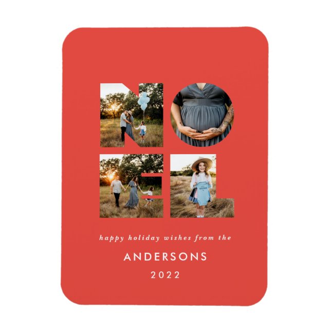 Noel Christmas bold modern 4 photo simple Holiday  Magnet (Vertical)