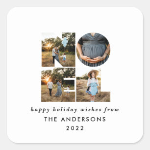 Noel Christmas bold modern 4 photo simple Holiday Square Sticker