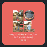 Noel Christmas bold modern 4 photo simple Holiday  Square Sticker<br><div class="desc">Colourful bright fun Noel Christmas typography 4 photo holiday design. Red,  green,  navy blue,  black and pink colorways available.</div>