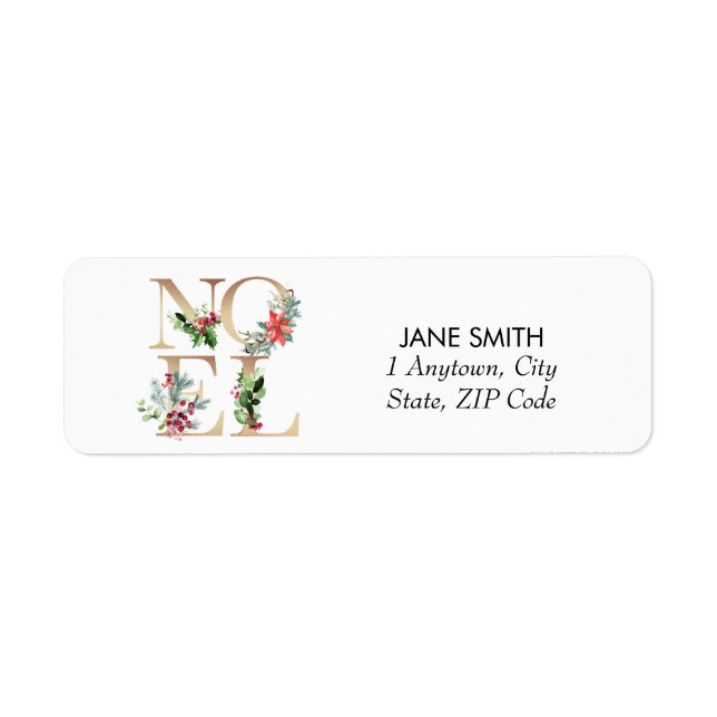 Noel Christmas holiday gold return address labels (Front)