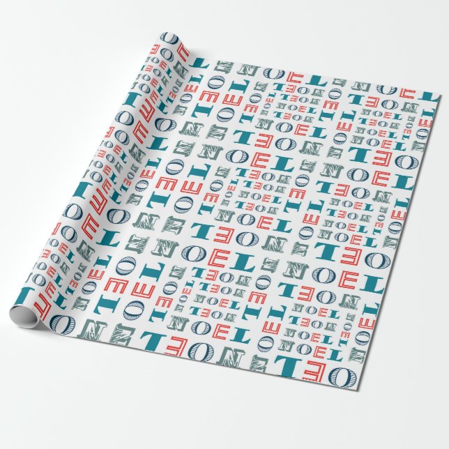 Noel Christmas Holiday Mixed Typography Pattern Wrapping Paper (Unrolled)