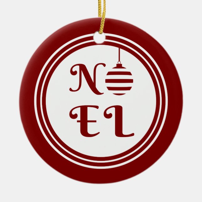 NOEL Christmas Holiday Red And White Ceramic Tree Decoration (Front)