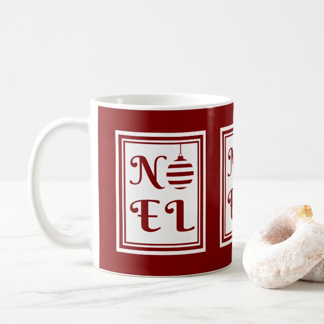 NOEL Christmas Holiday Red And White Coffee Mug (With Donut)