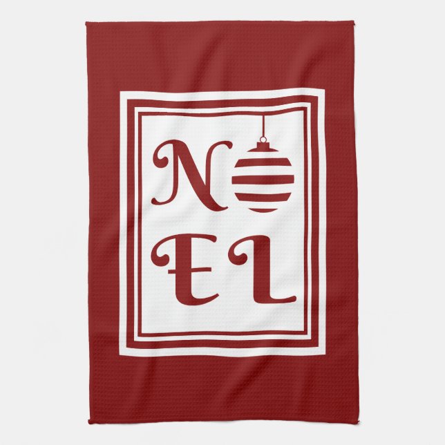 NOEL Christmas Holiday Red And White Tea Towel (Vertical)