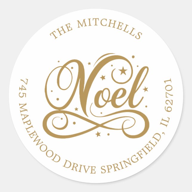 Noel Christmas Holidays Gold Script Religious Classic Round Sticker (Front)