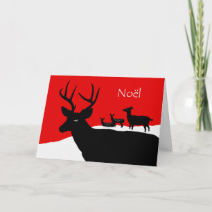Noel, Christmas in French, Deer Family in Snow Holiday Card