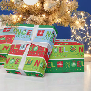 Noël Christmas Lights Festive Typography Wrapping Paper
