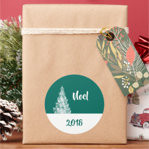 Noel Christmas Tree Add Your Year or Text  Classic Round Sticker