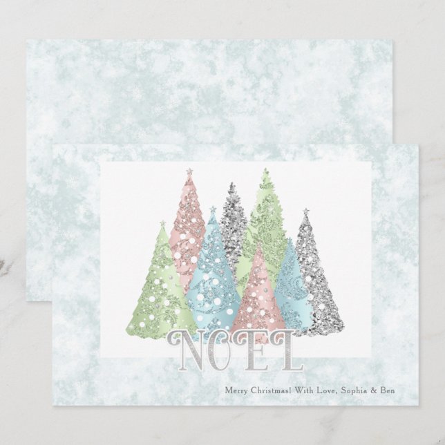 Noel Christmas Trees Modern Holiday Card (Front/Back)