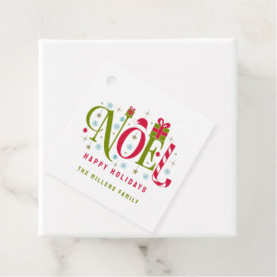 Noel colourful and fun typography resign favour tags