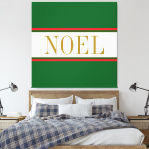 NOEL Colourful Bright Red Black Christmas Stripes Canvas Print