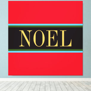 NOEL Colourful Bright Red Black Christmas Stripes Canvas Print