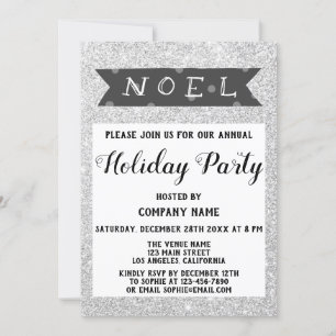 Noel Company Holiday Party Grey Silver Glitter Invitation