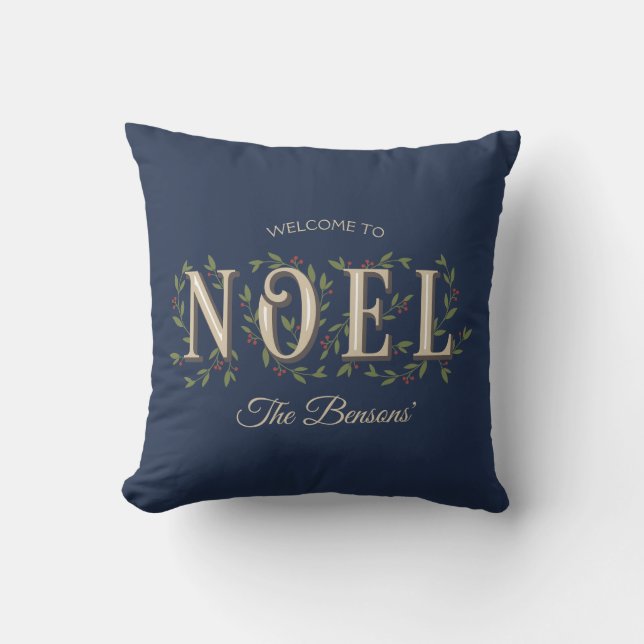 Noel Decorative Lettering Navy Blue SVG Christmas Cushion (Front)