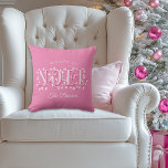 Noel Decorative Pink White Personalised Christmas Cushion<br><div class="desc">Noel Decorative Pink White Personalised Christmas Throw Pillow. A modern editable SVG design! You can keep the pink and white colour scheme as shown or edit the template to select a new background colour and new fill colour for each design element. (Be sure to also change the background colour on...</div>