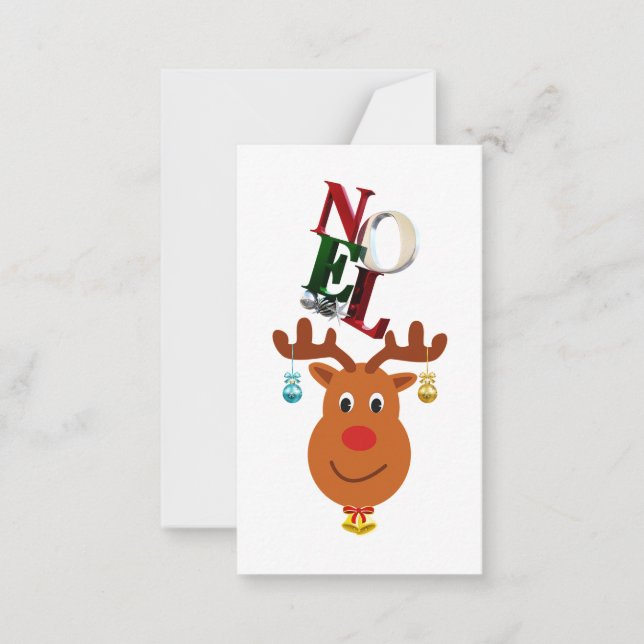 Noel Deer Bells Bauble Rudolf Snowflakes Christmas Card (Front)