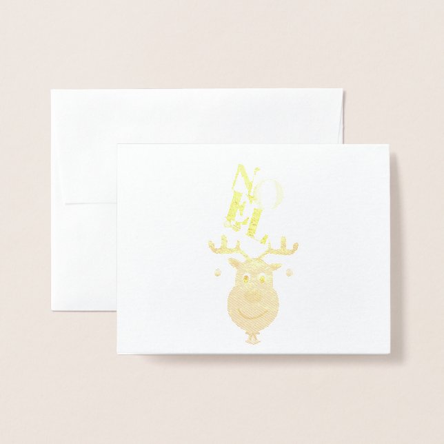 Noel Deer Bells Bauble Rudolf Snowflakes Christmas Foil Card (Front With Envelope)