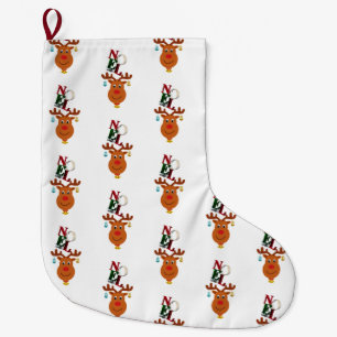 Noel Deer Bells Bauble Rudolf Snowflakes Christmas Large Christmas Stocking