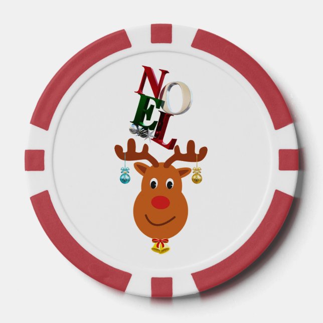 Noel Deer Bells Bauble Rudolf Snowflakes Christmas Poker Chips (Front)