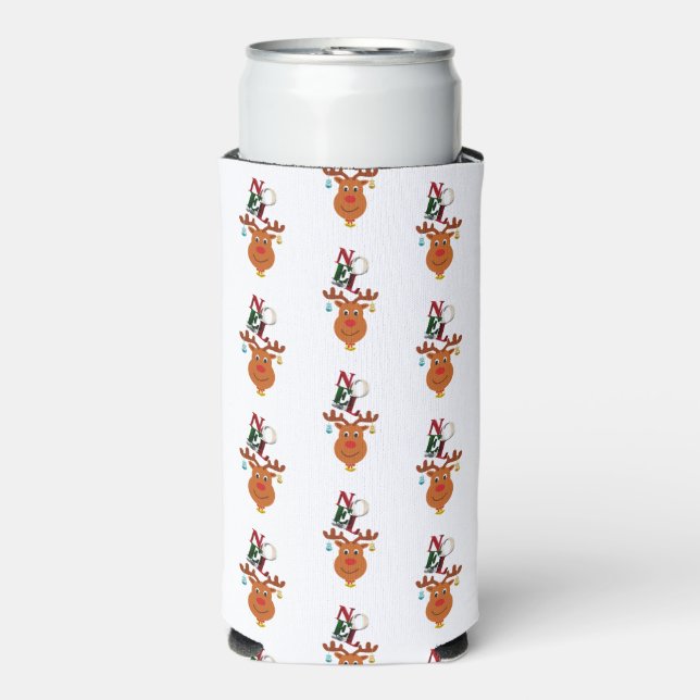 Noel Deer Bells Bauble Rudolf Snowflakes Christmas Seltzer Can Cooler (Seltzer Front)