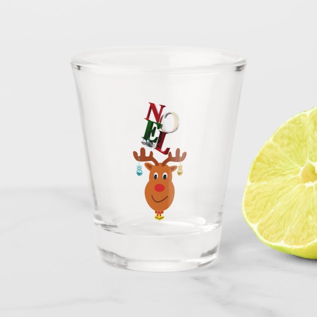 Noel Deer Bells Bauble Rudolf Snowflakes Christmas Shot Glass (Front)