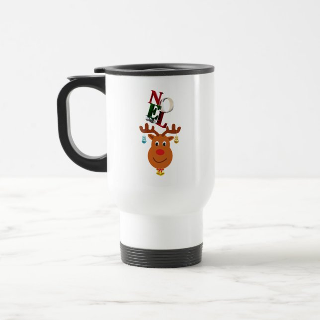 Noel Deer Bells Bauble Rudolf Snowflakes Christmas Travel Mug (Left)