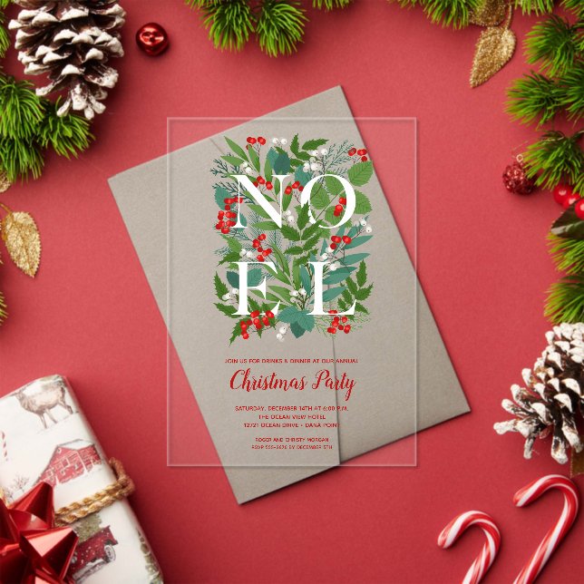 NOEL Elegant Greenery Christmas Acrylic Invitations (Insitu (Holiday))