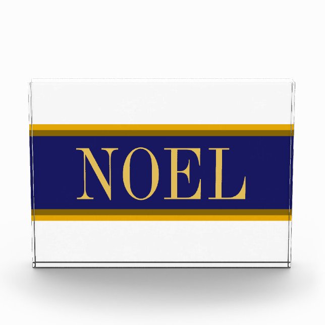 NOEL Elegant Navy Blue White Christmas Stripes Photo Block (Front)