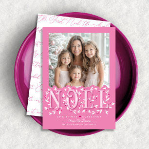 Noel Elegant Pink White Photo Christmas Card