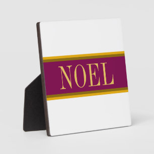 NOEL Festive Burgundy Red White Holiday Stripes Plaque