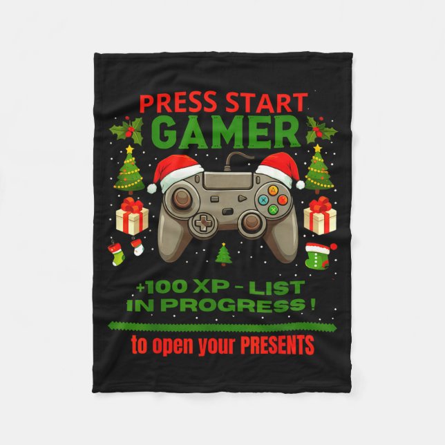 Noel Fun Gamer - Press Start For Christmas  Fleece Blanket (Front)