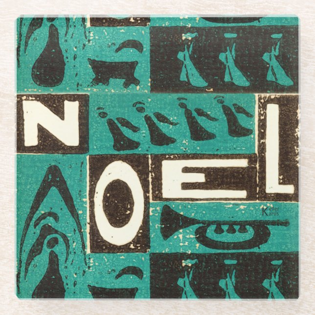 Noel Green Block Print Glass Coaster (Front)