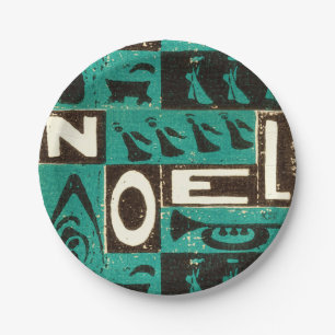 Noel Green Block Print Paper Plate