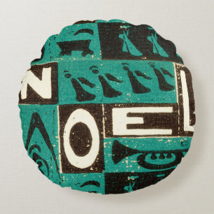 Noel Green Block Print Round Cushion