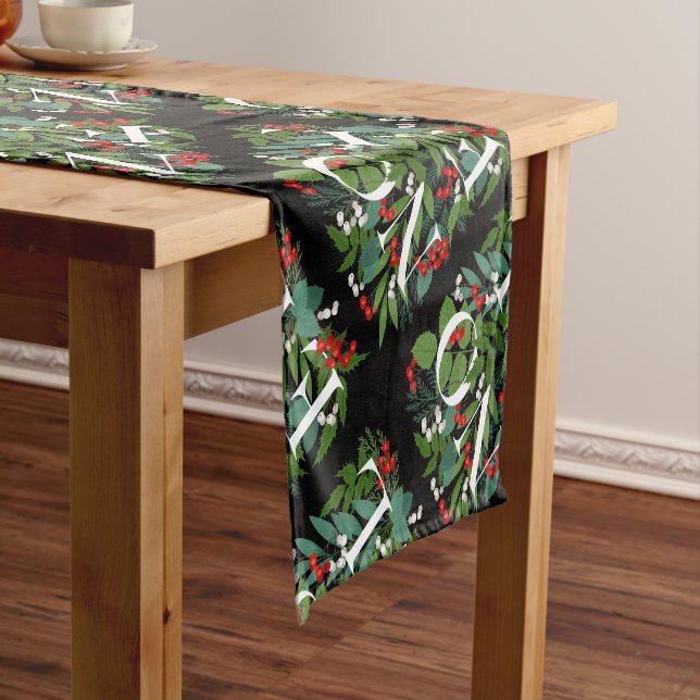 NOEL Greenery and Berries Christmas Short Table Runner (In Situ)