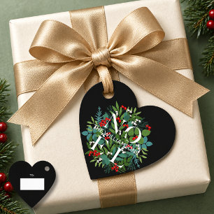 NOEL Greenery Berries Christmas Black Favour Tags