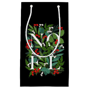 NOEL Greenery Berries Christmas Black Small Gift Bag