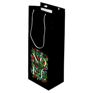 NOEL Greenery Berries Christmas Black Wine Gift Bag